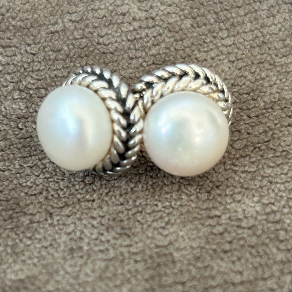 Sterling Silver Freshwater Pearl Earring Wheat Pattern